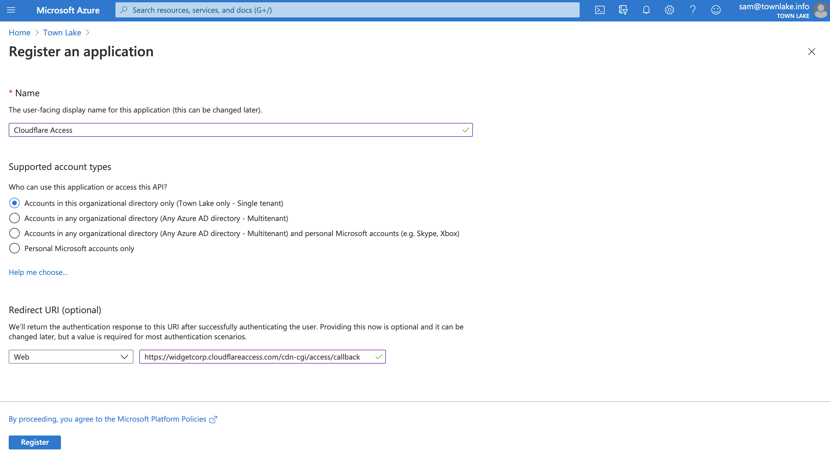 Azure AD Cloudflare Access App